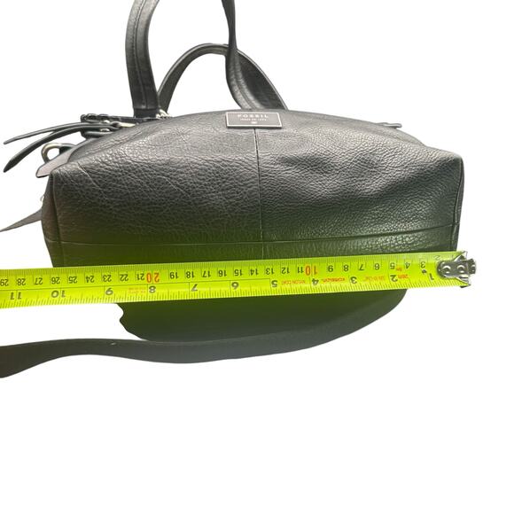 Fossil Black Pebbled Leather Satchel Crossbody Bag Silver Hardware Key Charm - Picture 6 of 14